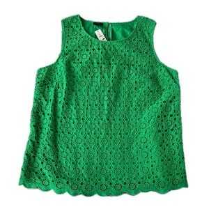 NWT Talbots Women Green Eyelet Scalloped Hem Sleeveless Top Size 16
